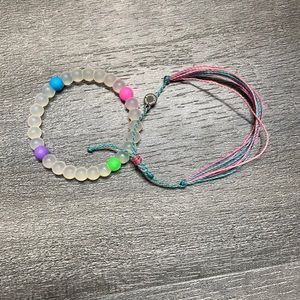 Multicolor bracelet duo.